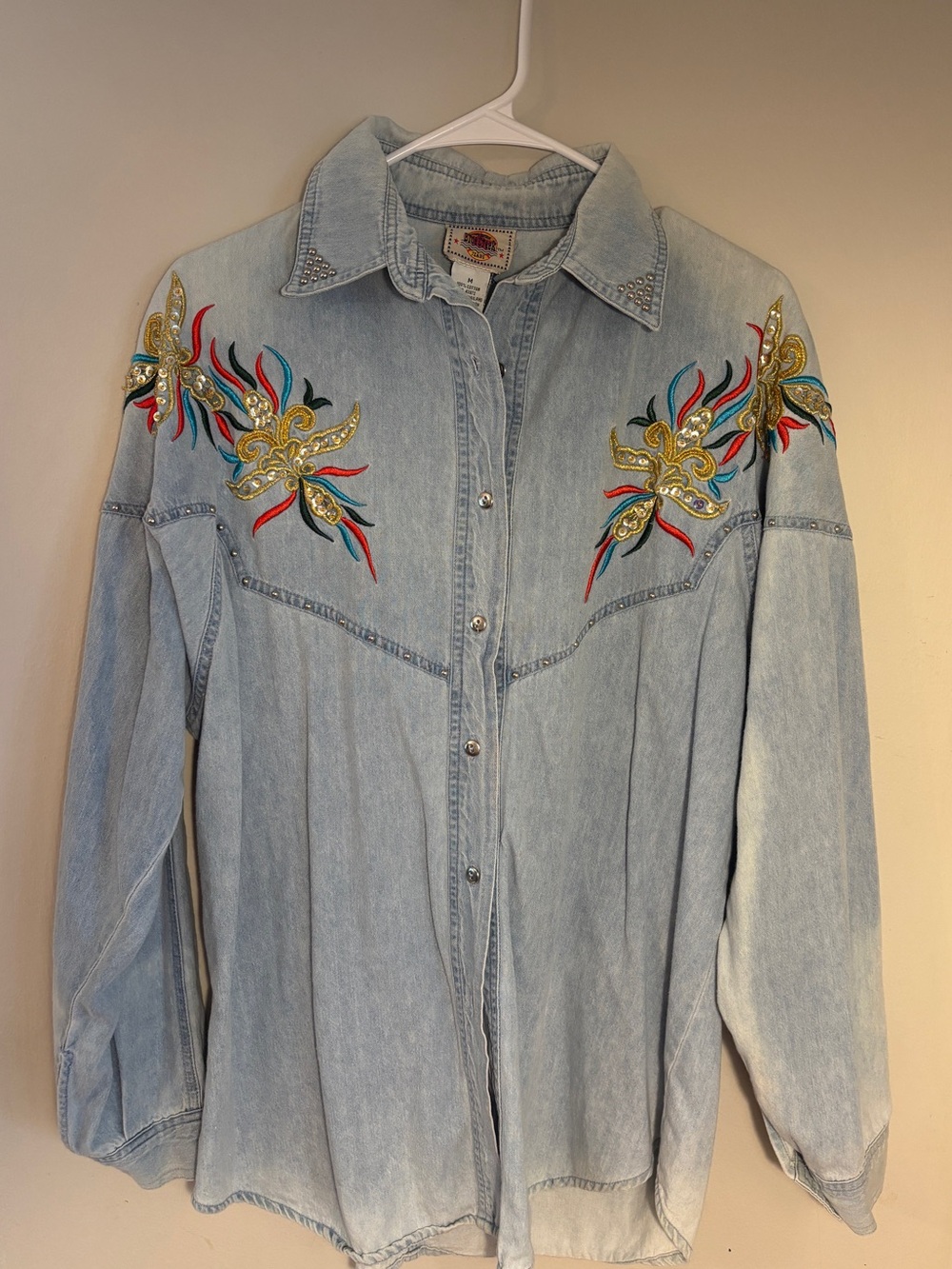 Vintage Blue Creek Jeans Denim Western Shirt Women’s M Embroidered & Studded